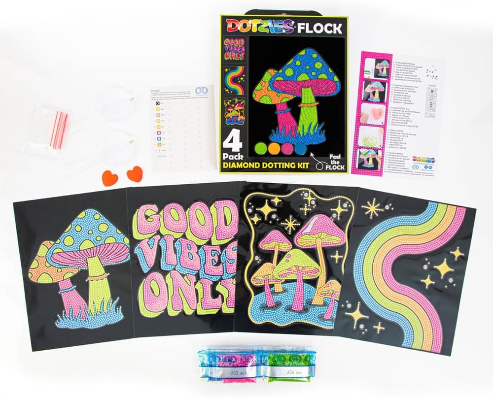DIAMOND DOTZ Neon Flock Good Vibes Diamant-Malset für Erwachsene, bunte Diamant-Kunst-Kits, entspann