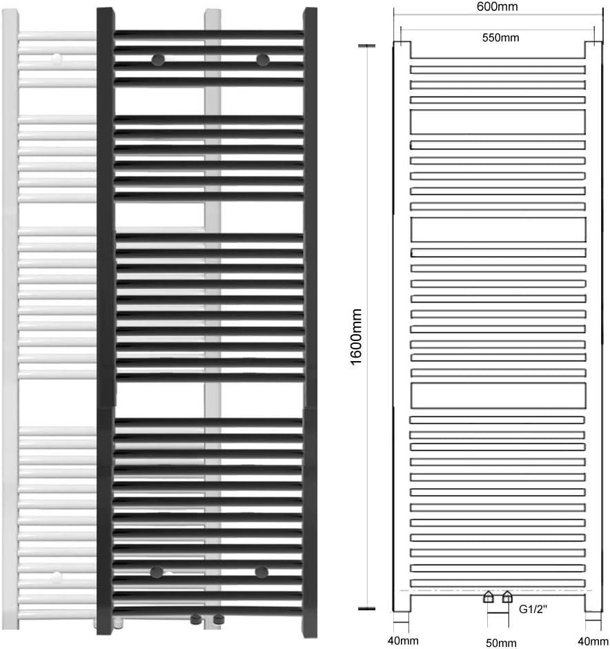 S SIENOC 600 x 1600 mm Anthrazit mittelanschluss Badheizkörper handtuchhalter Heizkörper Handtuchwär