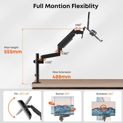 PUTORSEN Monitor Arm mit Laptop Halterung für 17 bis 32 Zoll LCD LED Bildschirm & bis zu 17 Zoll Not