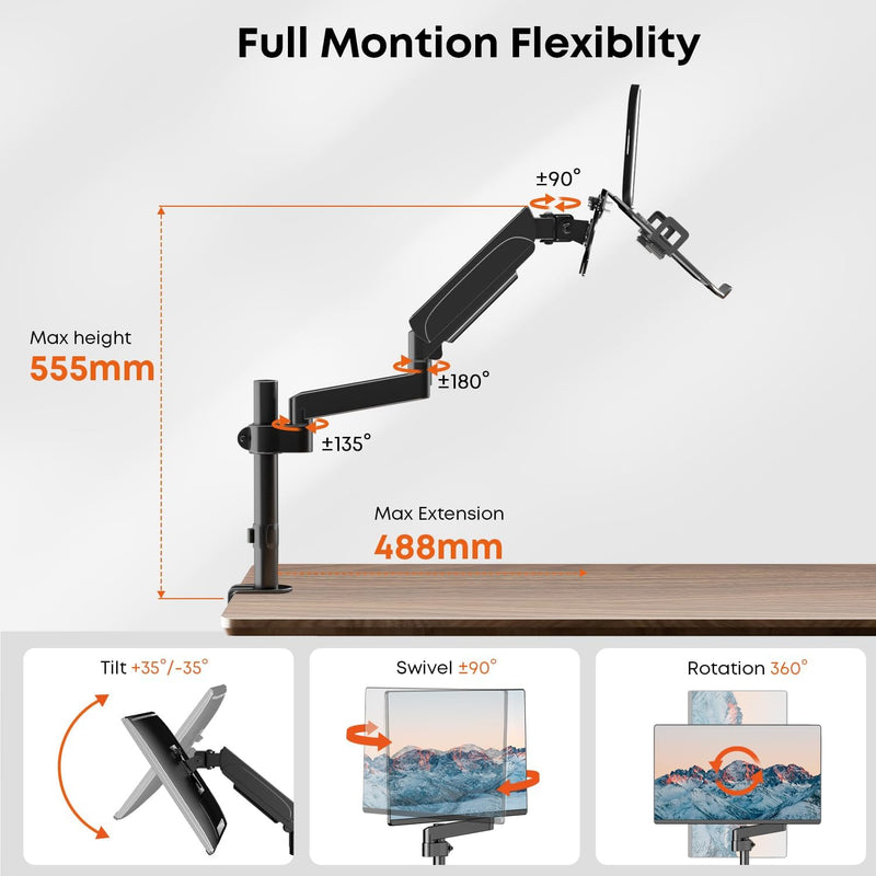 PUTORSEN Monitor Arm mit Laptop Halterung für 17 bis 32 Zoll LCD LED Bildschirm & bis zu 17 Zoll Not