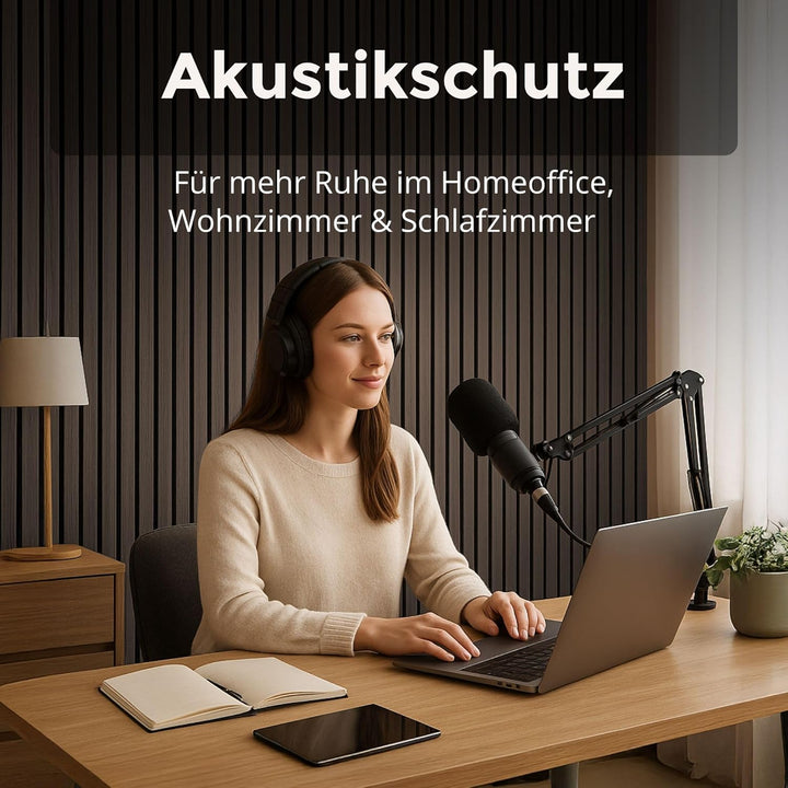 Akustikpaneele 60x60cm, 4 Stück Walnuss, Wandverkleidung Wanpaneele Holz, Lamellenwand mit Geräusche