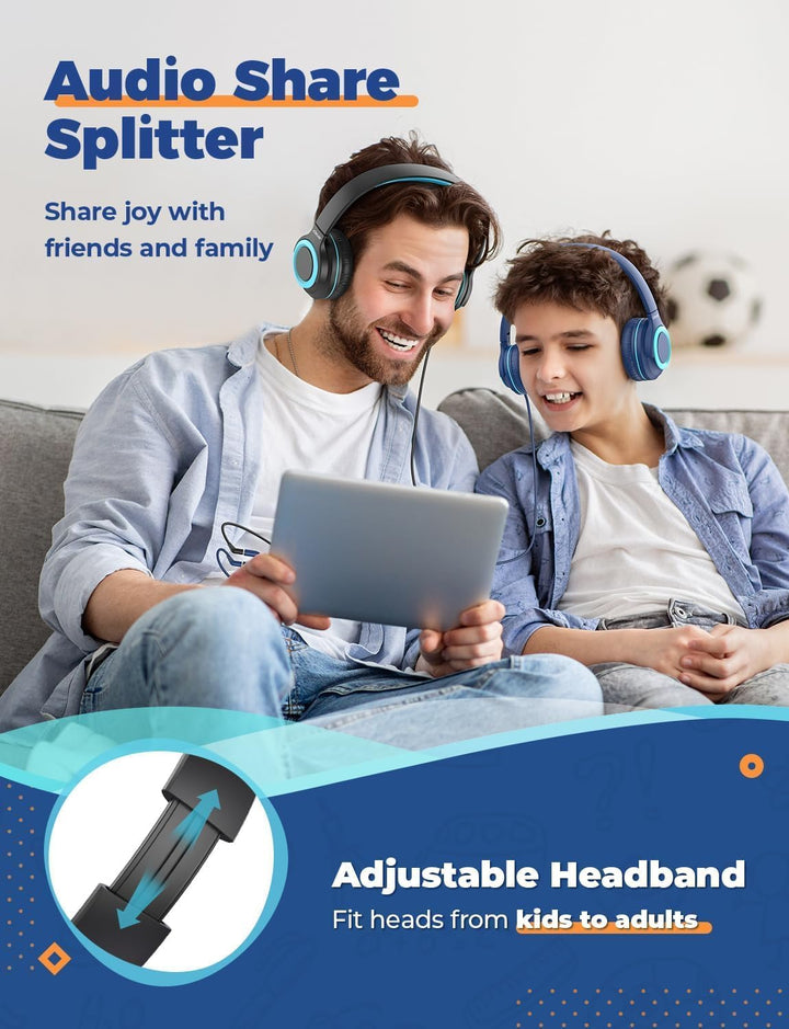 iClever Kinder Kopfhörer mit Sharing Splitter [2 Pack]- 85dBA Safe Volume Limited - HS22 Kopfhörer f