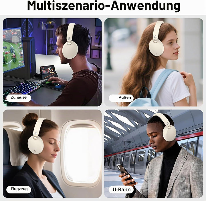 Bluetooth Kopfhörer Over Ear mit Hybrid Active Noise Cancelling, Mikrofon, Hi-Res Audio & Bässen, 65