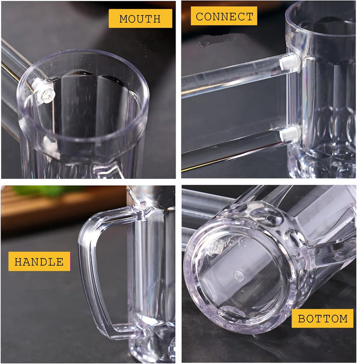 430ml Doppel Verbundenes Bierglas, Acryl-Bierbecher Anti-Drop Bierkrug mit Griff für Bar KTV