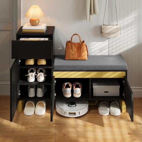 Merax Schuhschrank mit Sitzbank – Schuhbank mit Sitzfläche, mehrstöckiges Schuhregal mit Türen &amp; Sch