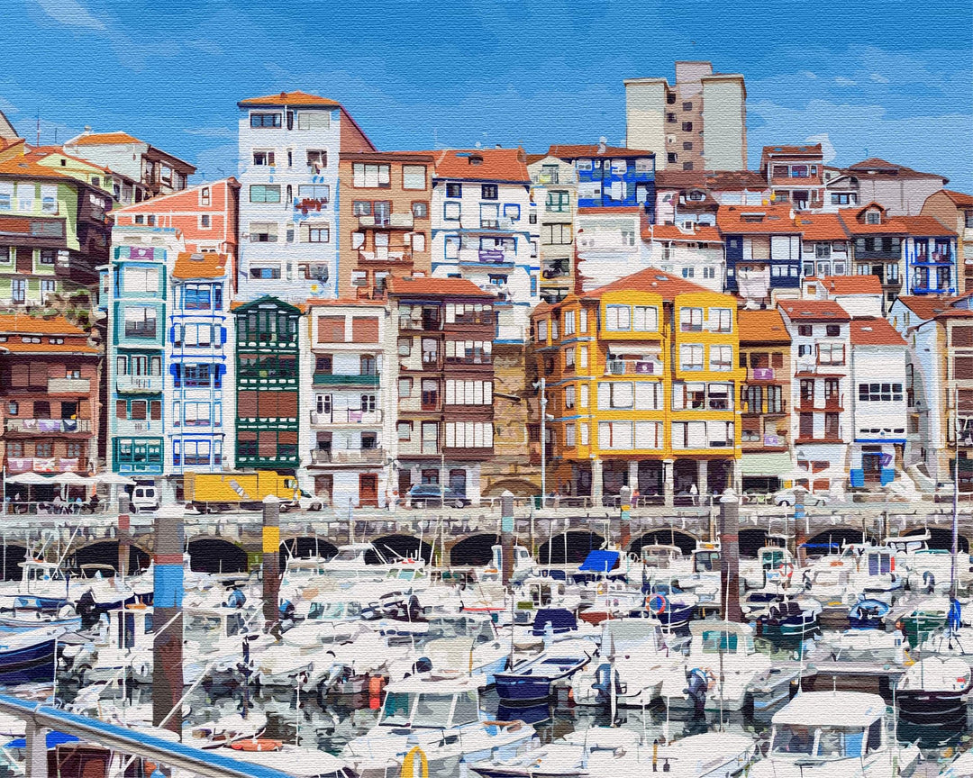 Artnapi Malen nach Zahlen Erwachsene mit Rahmen | DIY Handgemalt | Hafen mit bunten Mietshäusern| Ki