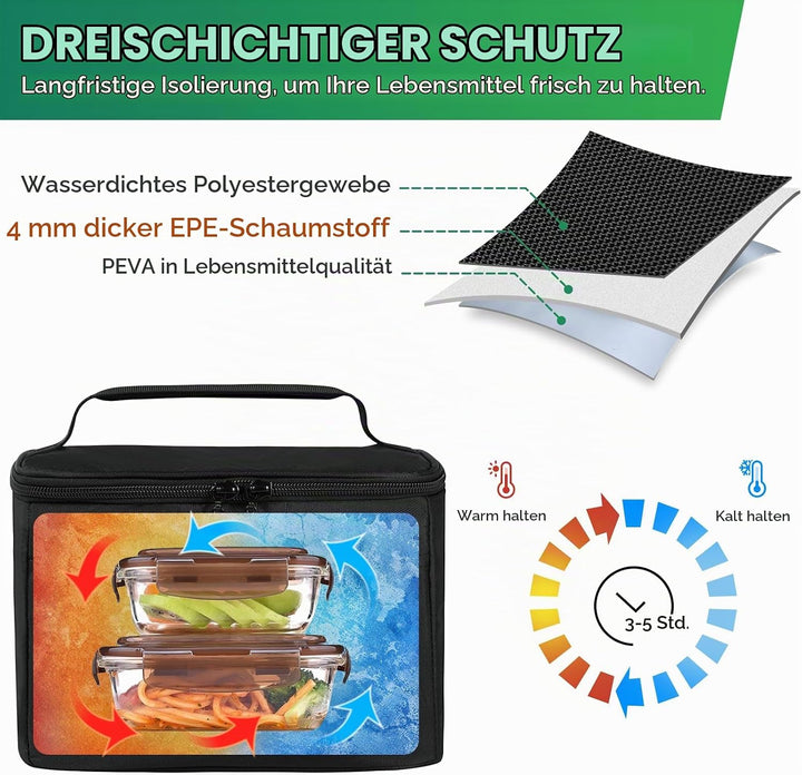 Kühltasche Klein Leicht Lunch Tasche Isoliertasche zur Arbeit Schule Faltbar Wasserdicht Lunchbag Re