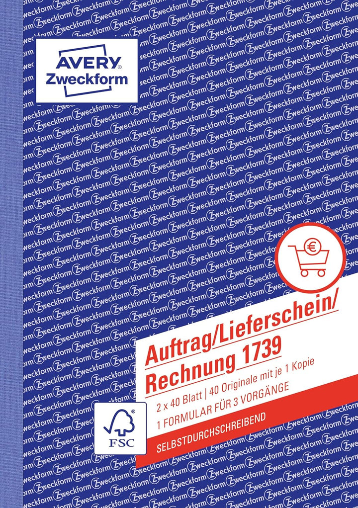 AVERY Zweckform 1739-5 Auftrag/Lieferschein/Rechnung Kombinationsbuch (A5, 2x40 Blatt, selbstdurchsc