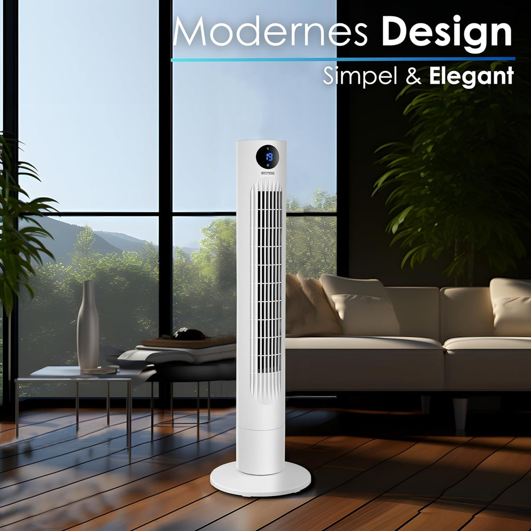 Echos Turmventilator | Ventilator sehr leise | Fernbedienung | Oszillierend | LED-Display | 3 Stufen