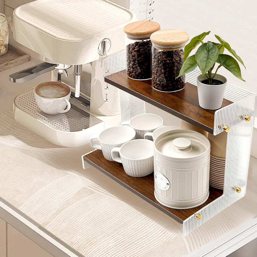 SNAIL GARDEN Acryl & Holz Kaffee-Station Organizer mit Erhöhten Rändern – 2-stöckiger Kaffee-Bar Org