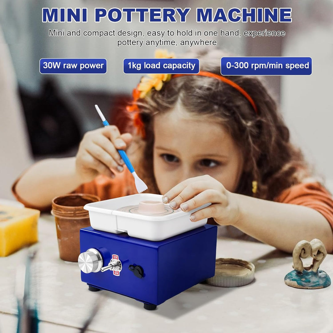 Mini-Töpferscheibe, 30-W-Elektro-Keramikscheibe mit 16 Töpferzubehör-Sets für Anfänger, Kinder und E