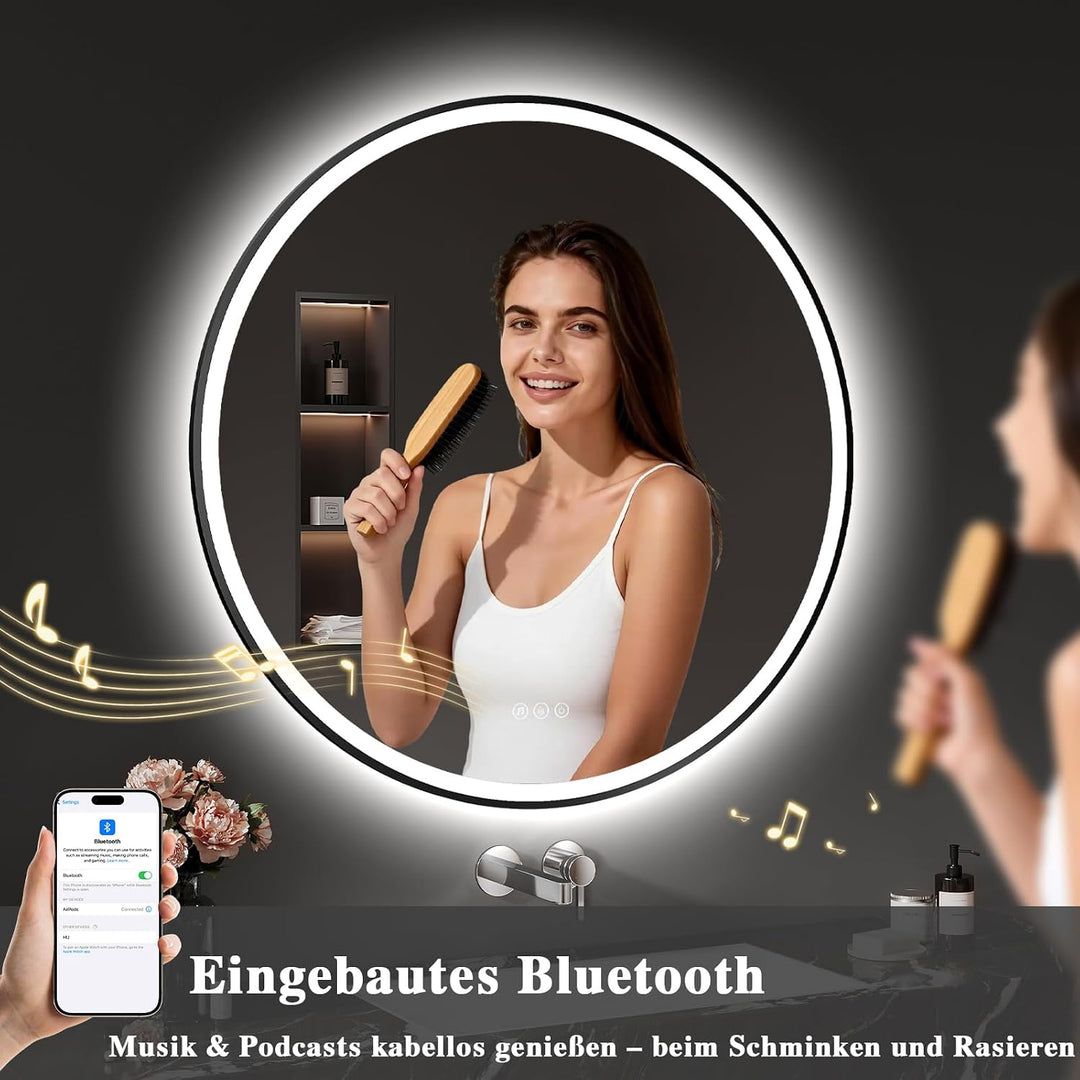 Spiegel Rund mit Beleuchtung 80cm: Badezimmerspiegel Bluetooth Badspiegel-mit- Beleuchtung, Beschlag