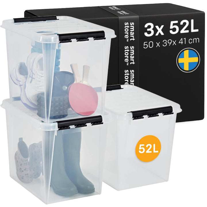 SmartStore ﻿aufbewahrungsbox mit deckel, 52 l, 3er-Pack, verstärkt, gross, transparent, für Lebensmi