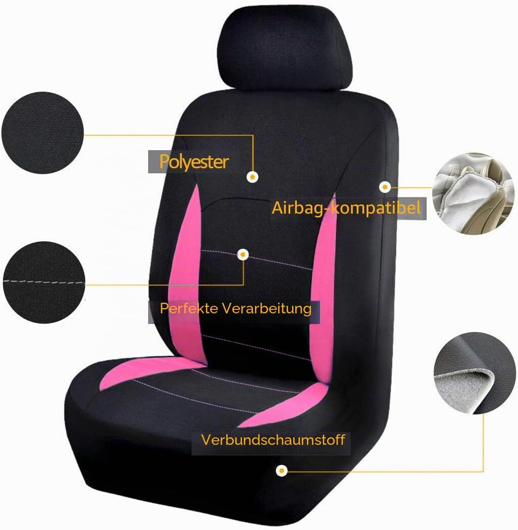 Flying Banner Universal Sitzbezug Auto Komplettset mit rutschfesten Auto-Fussmatte (Combo Set, Rosa)