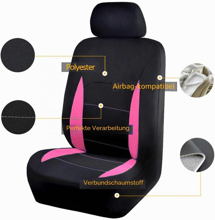 Flying Banner Universal Sitzbezug Auto Komplettset mit rutschfesten Auto-Fussmatte (Combo Set, Rosa)
