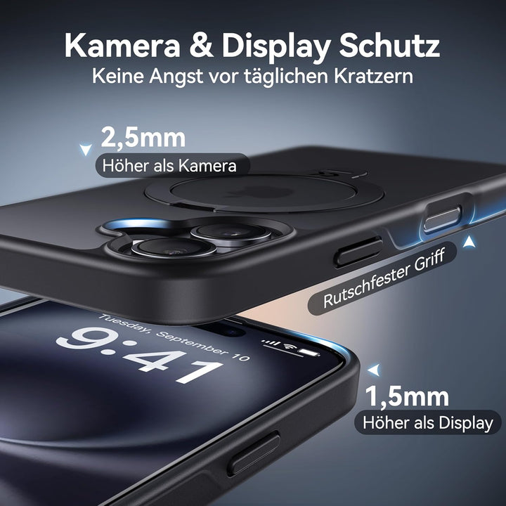 CASEKOO 360° MagicStand (Pro-Version) für iPhone 16 Hülle für MagSafe [Unsichtbarer Ständer] [Militä