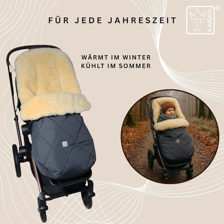 Kaiser Coosy Lammfell Kinderwagen Fusssack, 85 x 45 cm, Universal Passform (anthracite), Anthracite