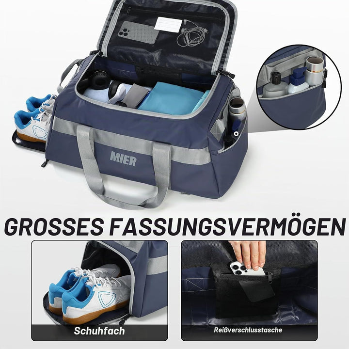 MIER Sporttasche gross Reisetasche mit Schuhfach 60L Sportrucksack Duffle Bag Fitness Trainingstasch