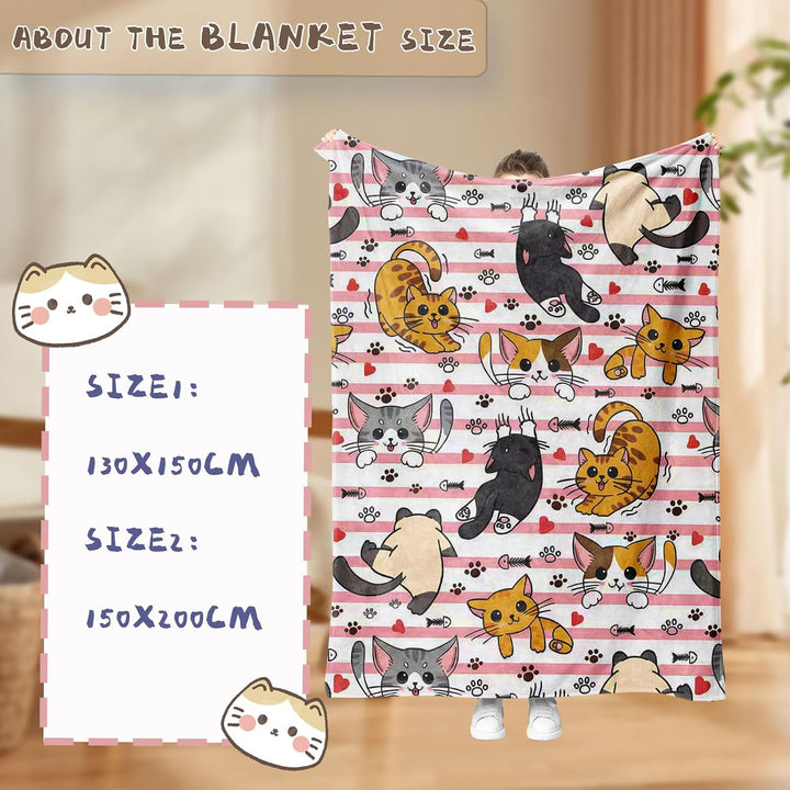 kuscheldecke Katze,Cartoon Kätzchen kuscheldecke Fleece Decke mit 3D Tierdruck, Weiche Warm Fleecede