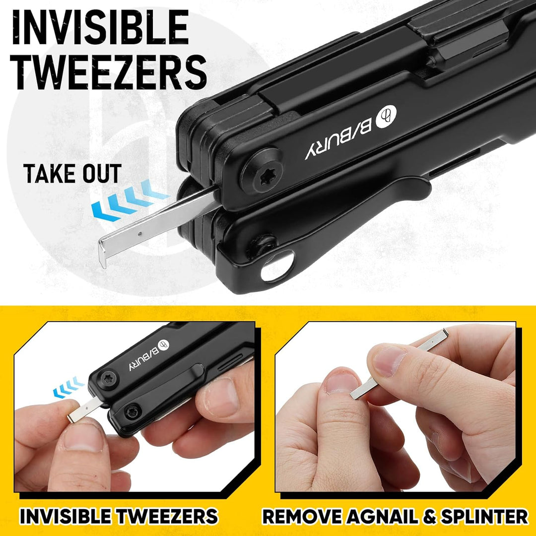 BIBURY Mini Multitool Zange Mit Unsichtbare Pinzette, 10 in 1 EDC Multi Tool Mit Glasbrecher Rückenc