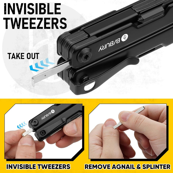 BIBURY Mini Multitool Zange Mit Unsichtbare Pinzette, 10 in 1 EDC Multi Tool Mit Glasbrecher Rückenc