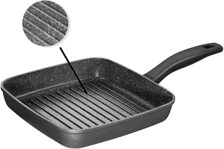 STONELINE Grillpfanne, 26 x 26 cm, Aluguss, Grillpfanne beschichtet mit echten Steinpartikeln, grau,