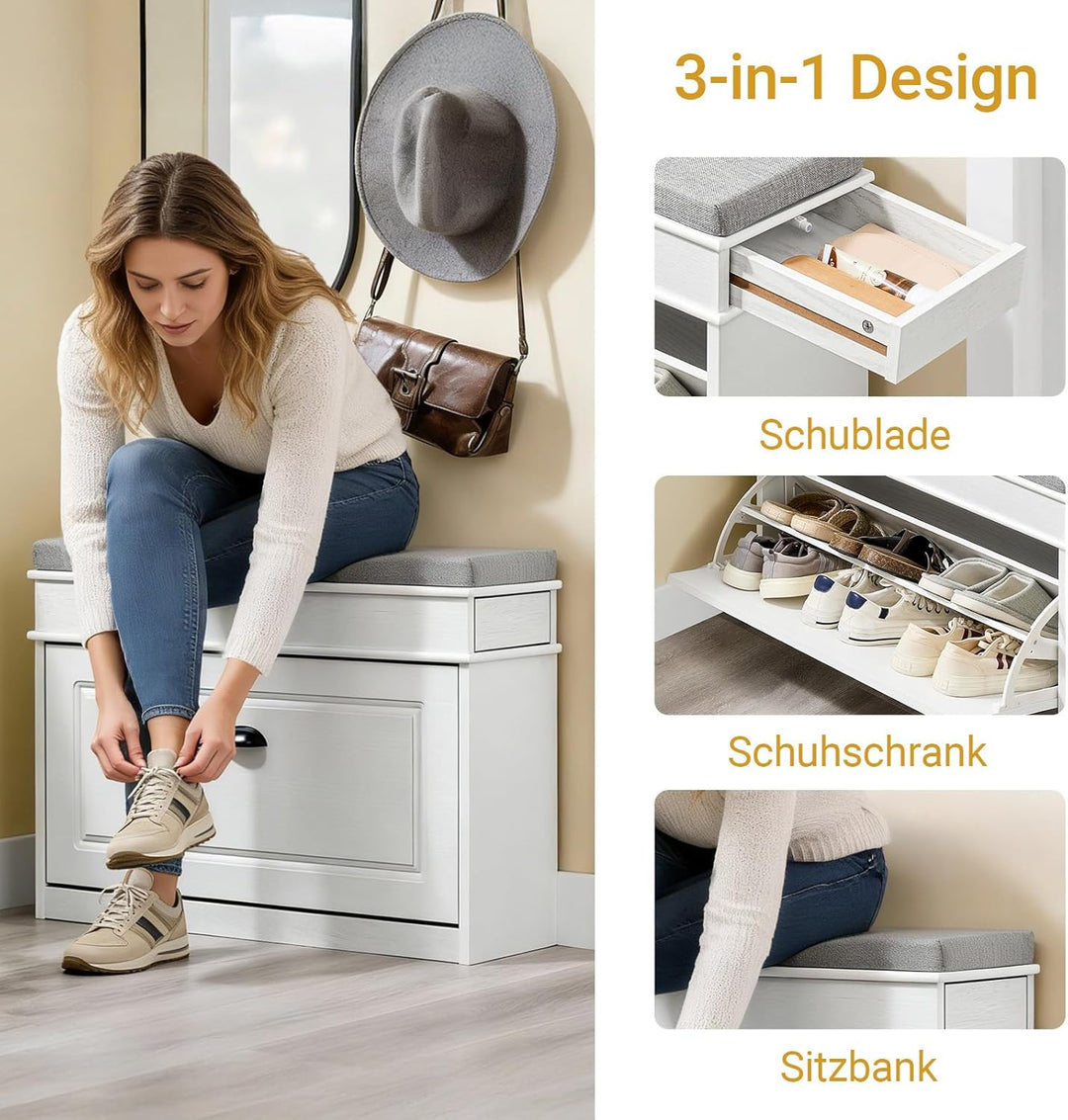 SoBuy Schuhbank mit Sitzkissen Stauraum Schuhschrank Schuhregal schmal platzsparende Sitzbank mit St