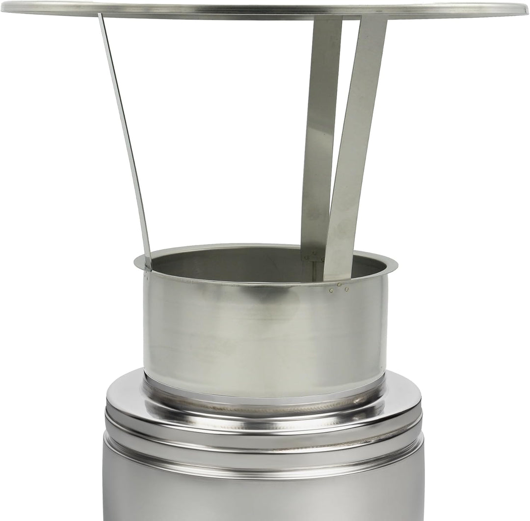 Regen-Haube mit Einschub 120mm Kaminhut aus Edelstahl mit Spannfedern ohne Werkzeug montierbar Säube