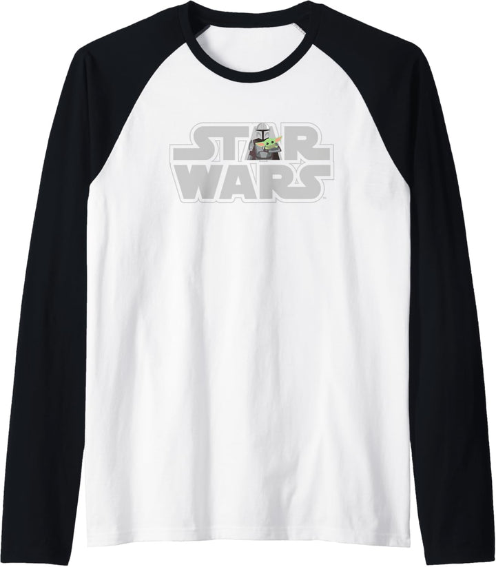 The Mandalorian Star Wars Logo with Mando and the Child Raglan
