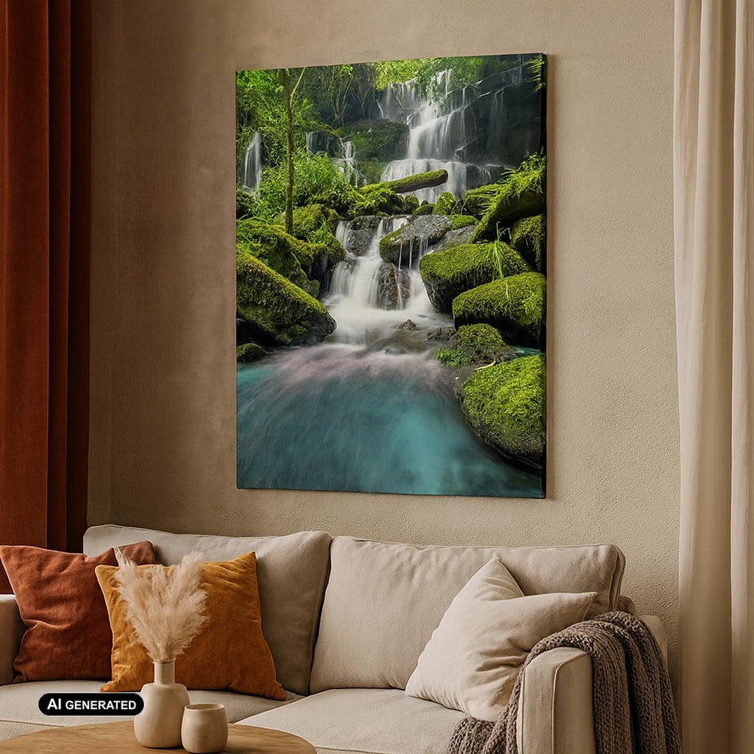 Bilder auf Leinwand Park Wasserfall Wasser Leinwandbild mit Rahmen 45x80cm Wandbilder Dekoration Woh