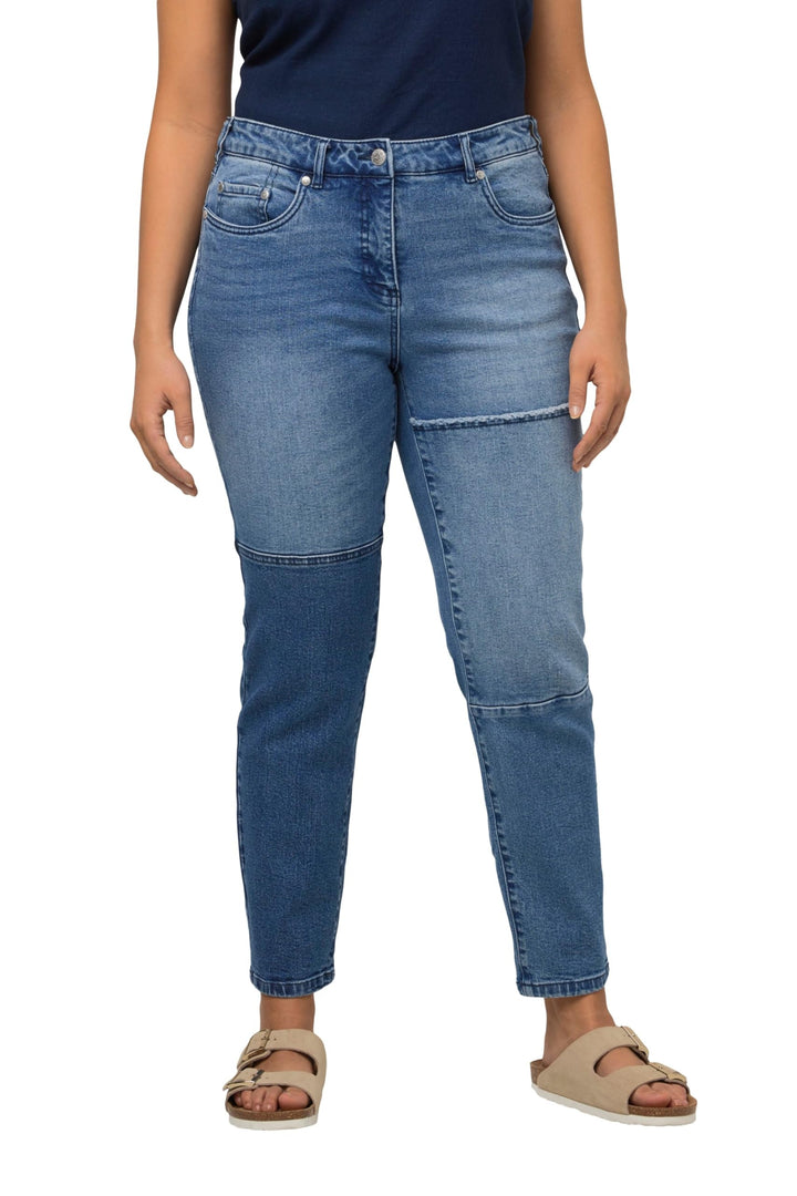 Ulla Popken Damen Denim mit Patch Jeans 32W / 32L Blue Denim, 32W / 32L Blue Denim