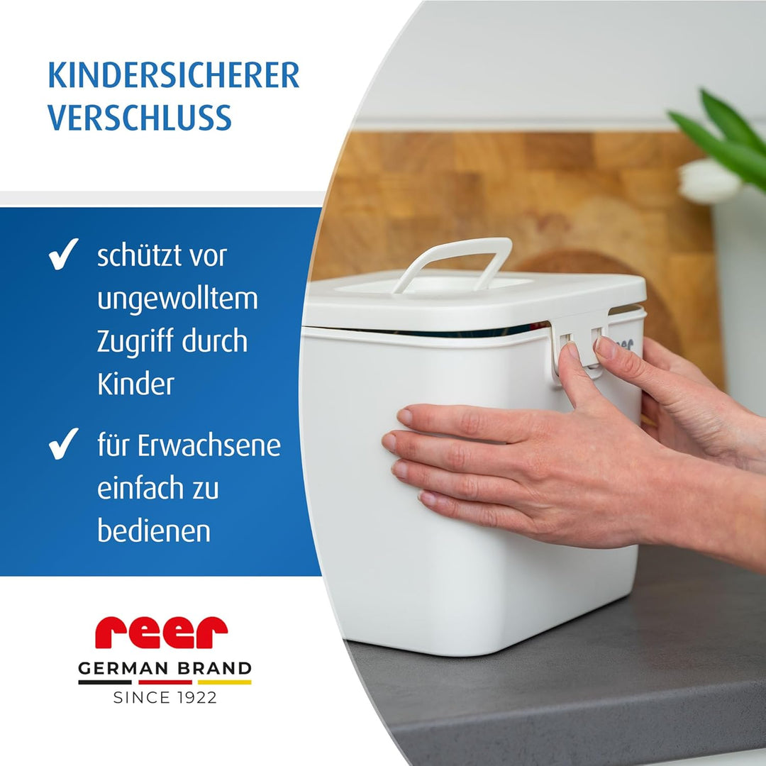 reer SafeContainer Aufbewahrungsbox | Schutz vor gefährlichen Kleinteilen | kindersicherer Verschlus