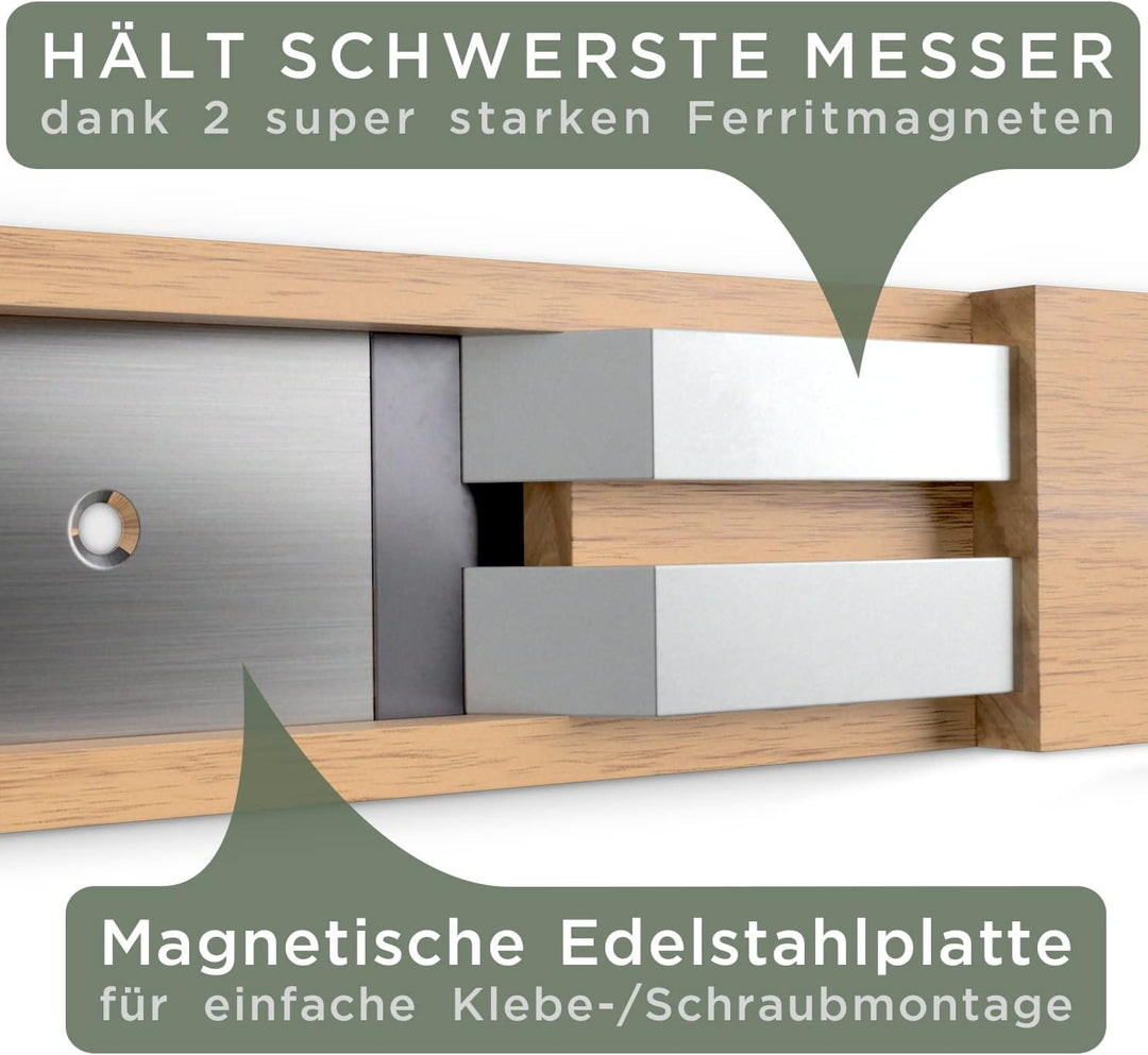 WALDWERK Magnetleiste Messer (40x5cm) - Magnetleiste aus edlem Eichenholz - Messerhalter magnetisch