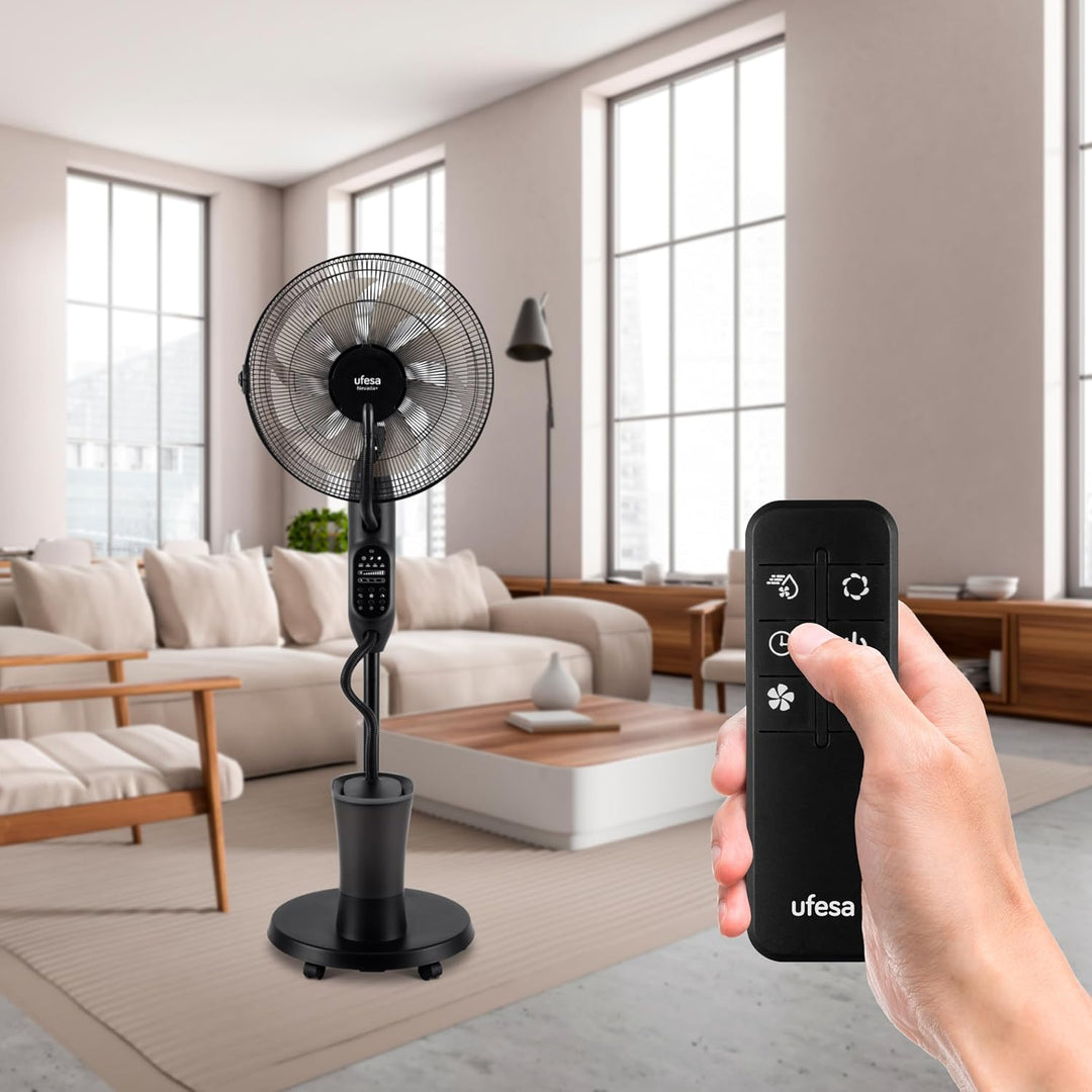 Ufesa Mist Fan VNDC Vernebler Ventilator, Ultra Silent, Fernbedienung, 3 Modi, Timer, 9 Geschwindigk