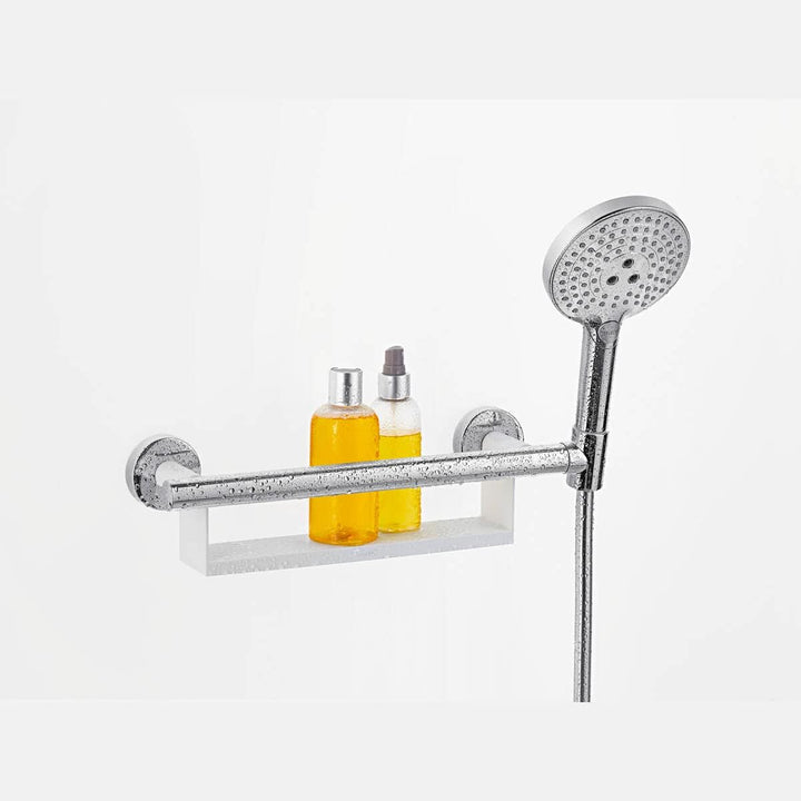 hansgrohe Unica Haltegriff Comfort, mit Ablage und Duschkopfhalterung, Weiss/Chrom