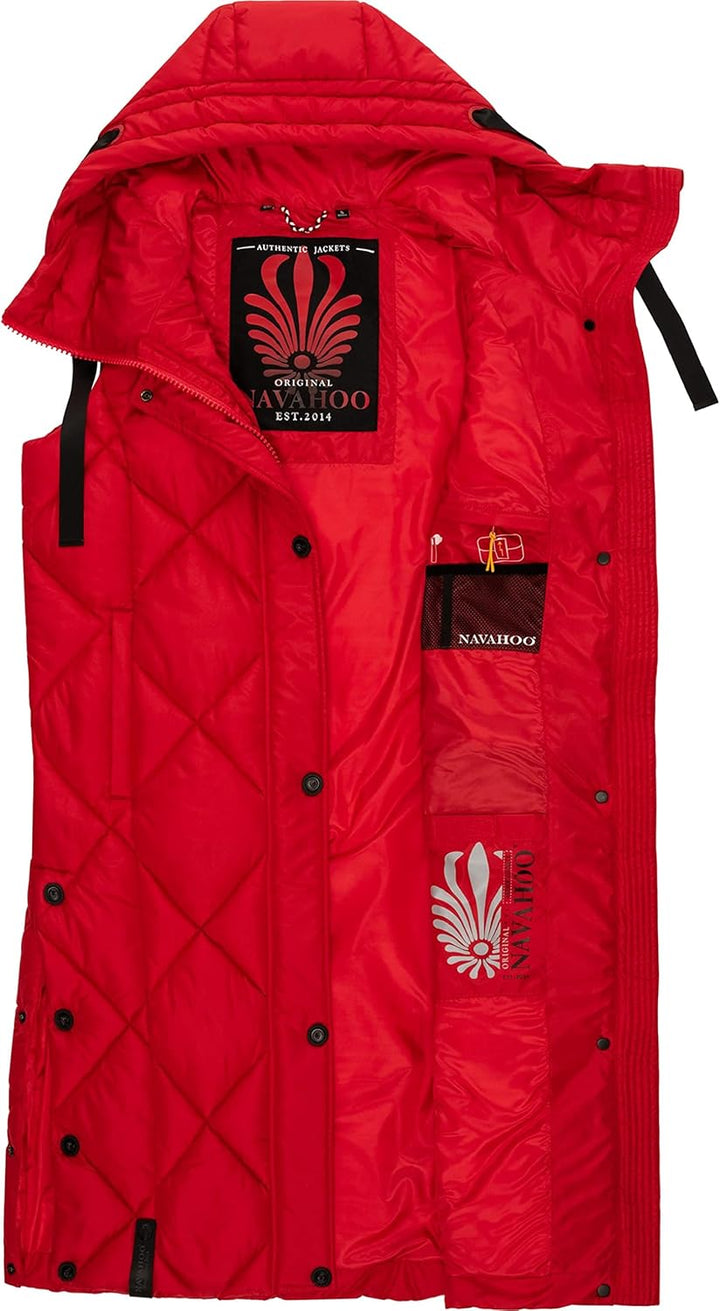 Navahoo warme Damen Winter Steppweste lang mit Kapuze Schnuckel XS-XXL S Apple Red, S Apple Red
