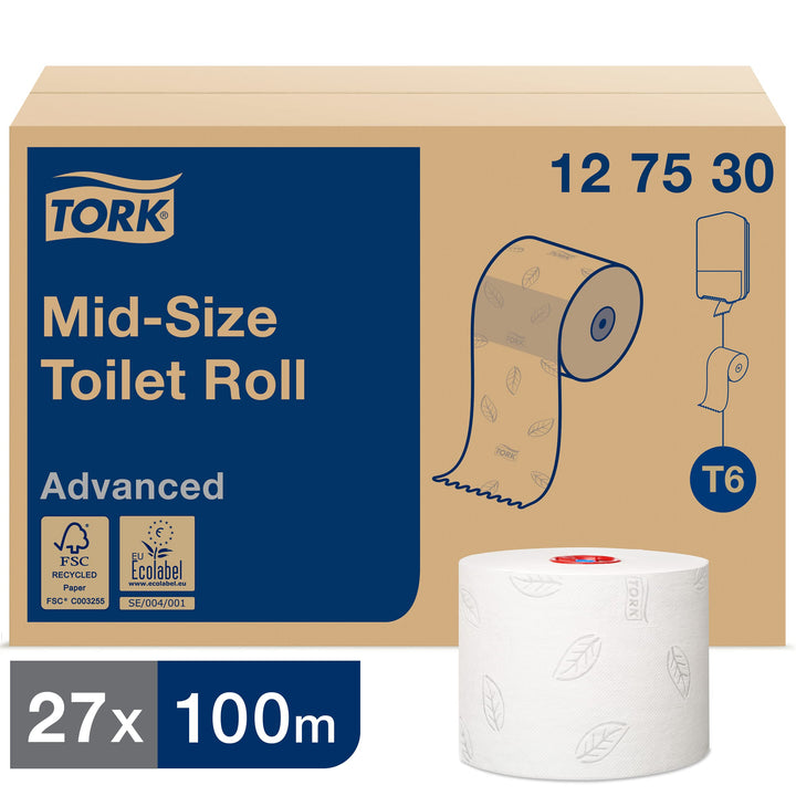Tork 127530 weiches Midi Toilettenpapier in Advanced Qualität für Tork T6 Toilettenpapier Doppelroll