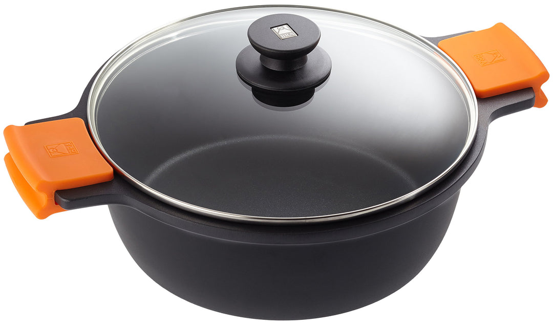 BRA Efficient hoher Kochtopf mit Glasdeckel und Silikongriffe, schwarz, 28 cm Ohne Zubehör 28 cm, Oh