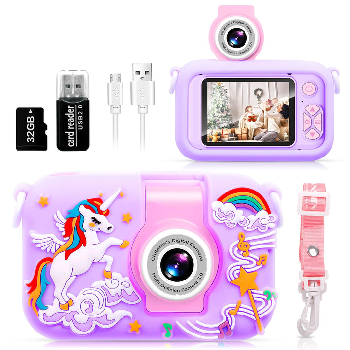 Kinderkamera, ARNSSIEN 180° Flip Lens Kamera für Kinder, 2.4in IPS LCD Digitalkamera mit Gehäuse, Ki