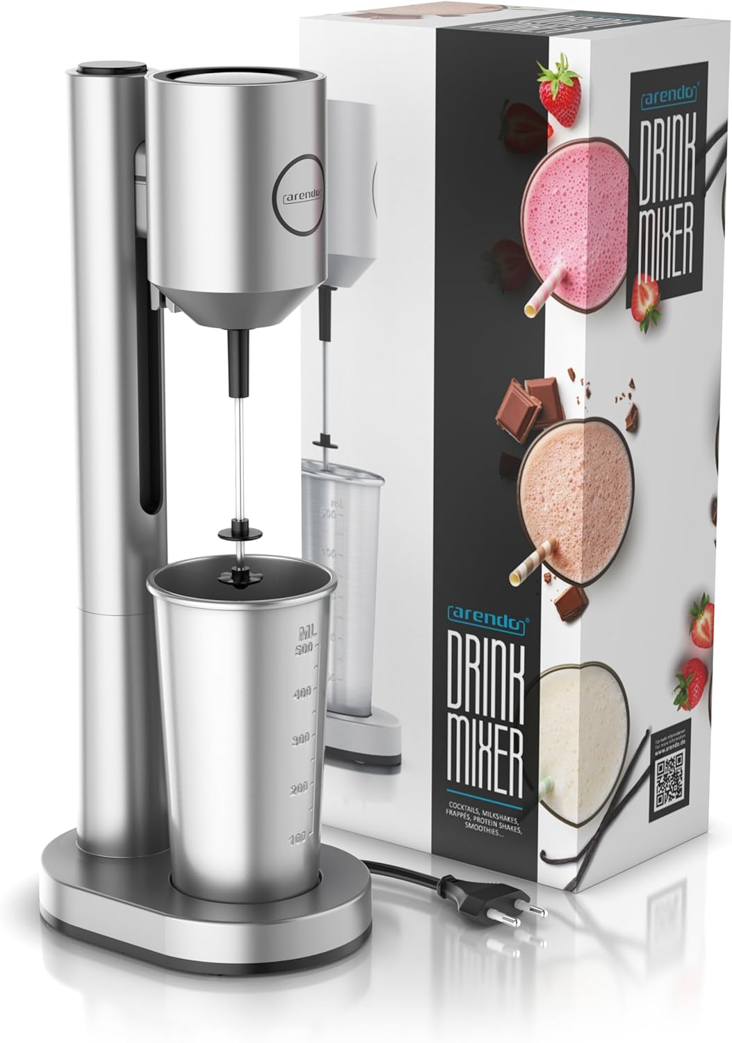 Arendo - Drink Mixer - Eiweiss Shaker - Getränkemixer - elektrischer Standmixer - 500 ml Becher - 22