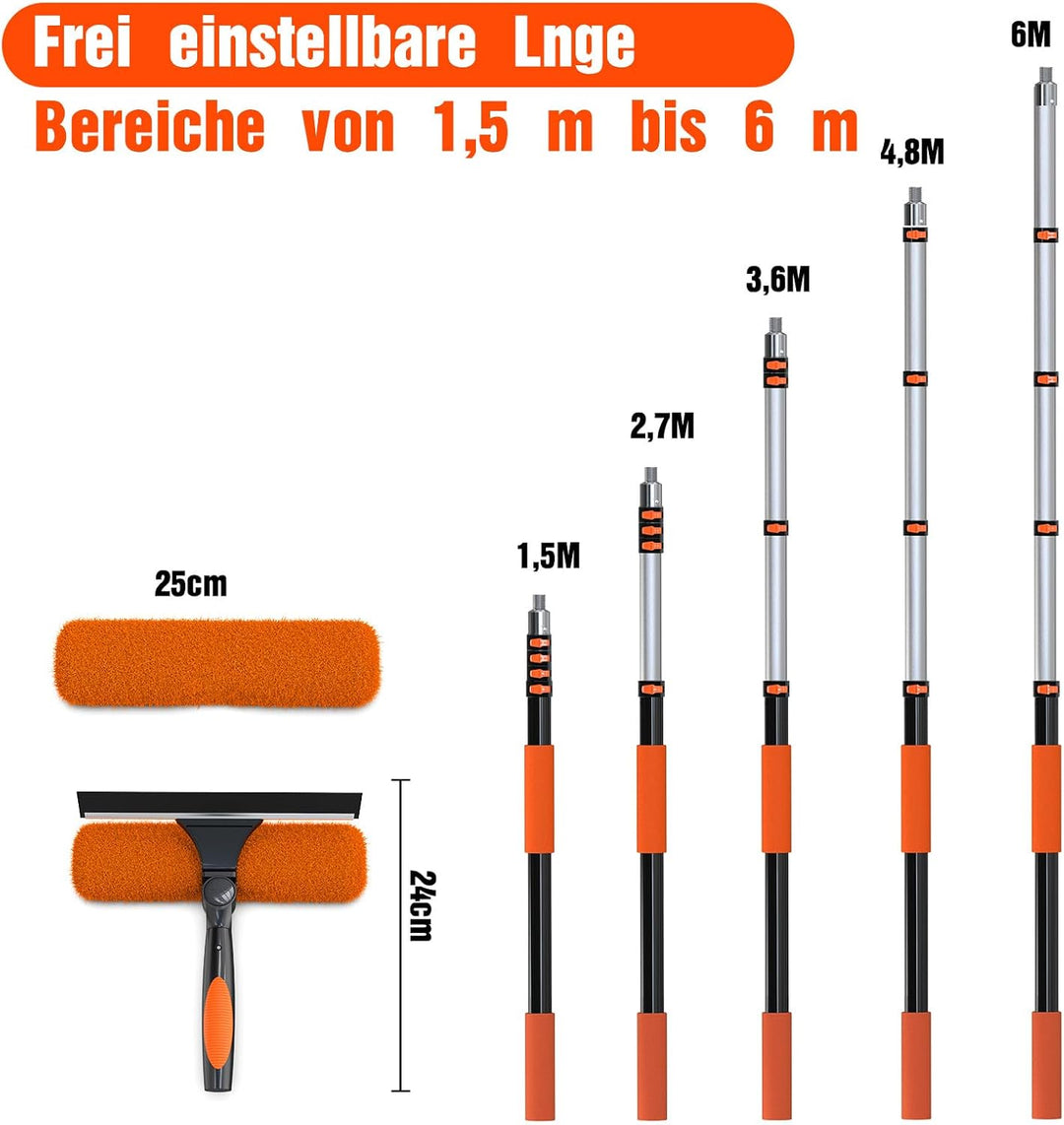 LAANPOLE 6m Fensterputzer Teleskop, 2-in-1 Fensterabzieher für die Fensterreinigung, Fensterwischer