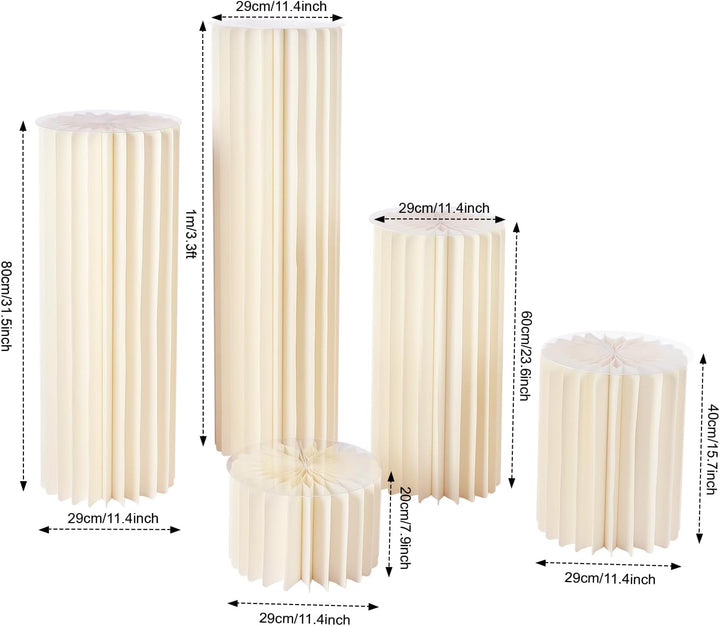 5 Stück Hochzeit Karton Blumensäule Vasen, Blumenständer Dekosäule Faltbarer Deko Säulen mit 5 PVC-P