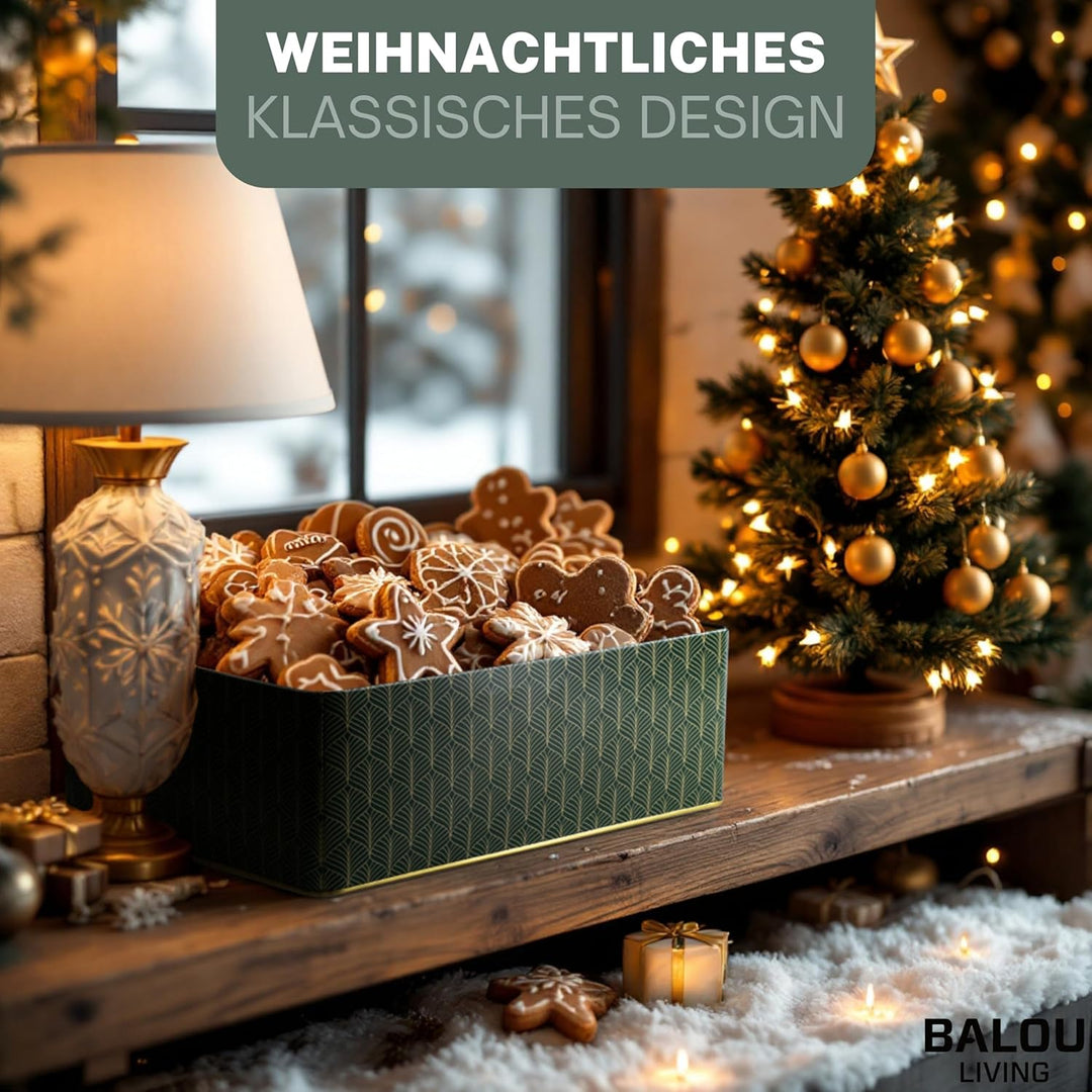 BALOU LIVING 5er Set Keksdose Weihnachten eckig - Weihnachtskeksdosen gross aus Metall - Weihnachtli