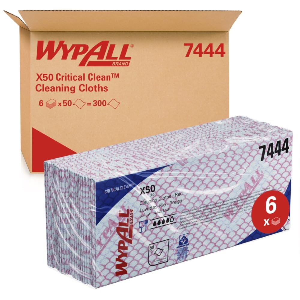 WypAll X50 Farbcodierte Reinigungstücher 7444 Rot 6 Packungen x 50 Farbcodierte Wischtücher mit Inte