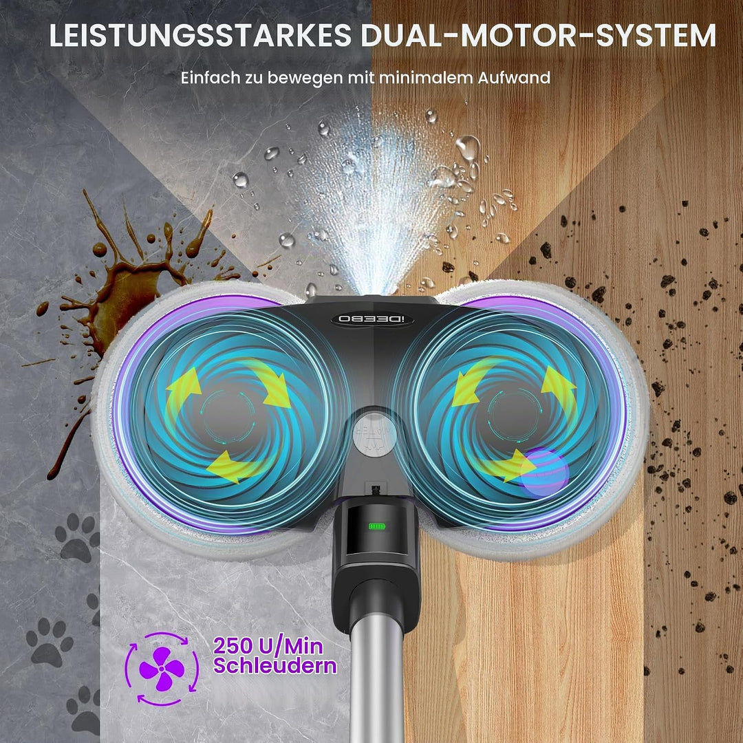 Kabellos Elektrischer Mopp, Elektrischer Wischmopp Kabellos mit Sprühfunktion, LED Beleuchtung, 300m