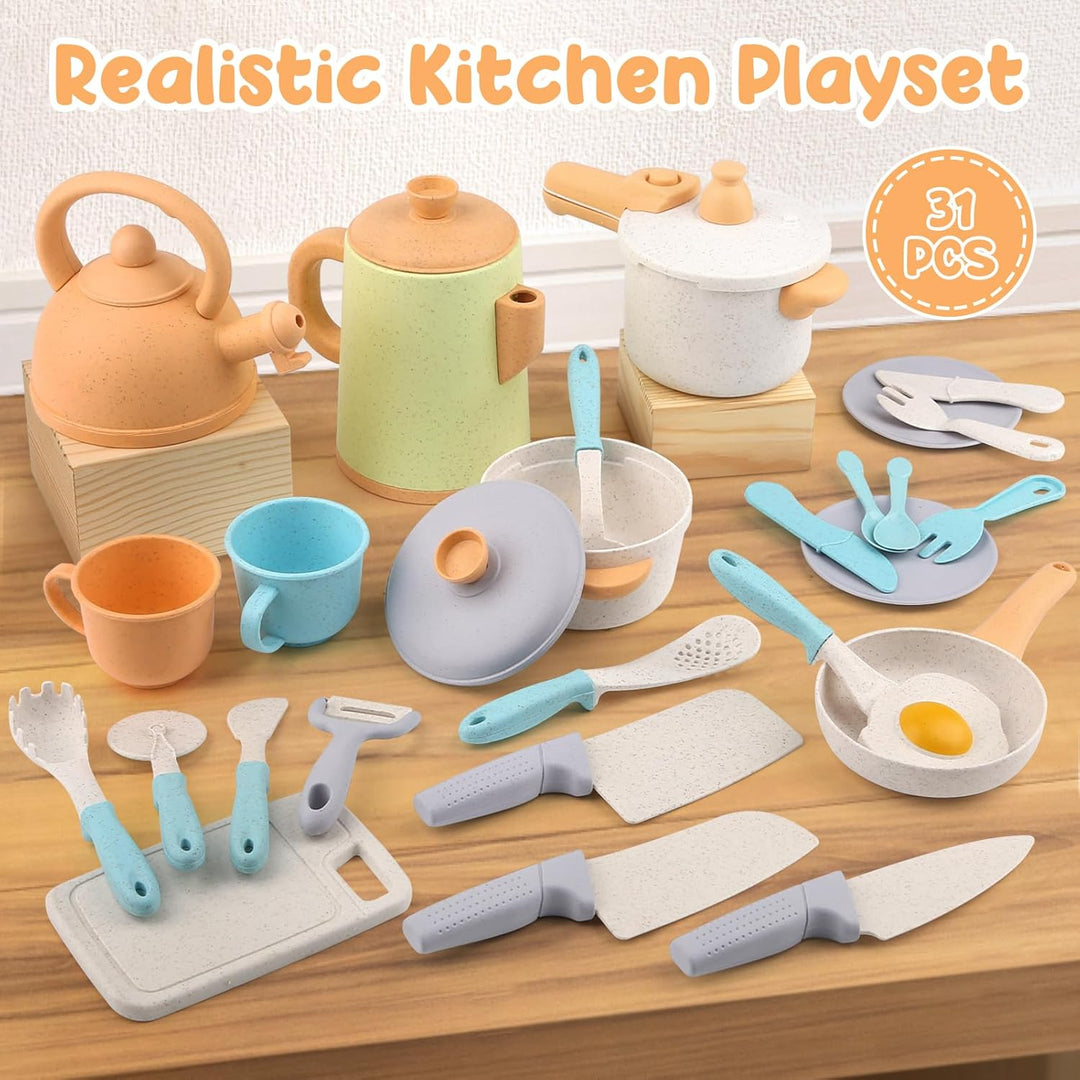 Dreamon Matschküche Zubehör Outdoor Kinderküche Spielküche Zubehör Kinder Töpfe Und Pan Set 31PCS Kü
