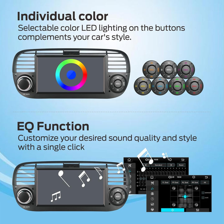CarPlay Autoradio 7 Zoll Wince Radio Für FIAT 500, 2 Din Dab Auto Radio Touch Display Bluetooth FM R