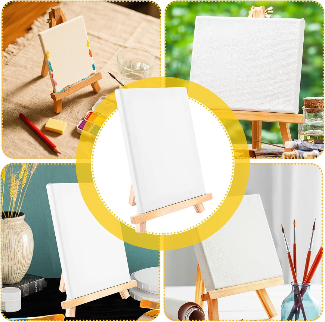 6 Stück Leinwand mit Staffelei Klein Leinwand Ständer Set (leinwand 15x20 cm und Staffelei 18x24 cm)