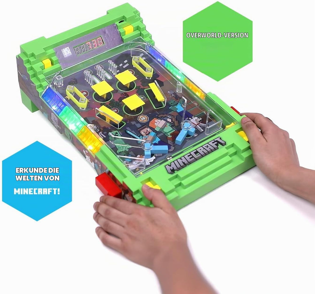 Minecraft Arcade Pinball – Overworld Edition mit vibrierenden Bumpern und LED-Punkteanzeige, elektro