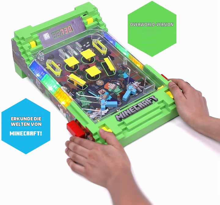 Minecraft Arcade Pinball – Overworld Edition mit vibrierenden Bumpern und LED-Punkteanzeige, elektro